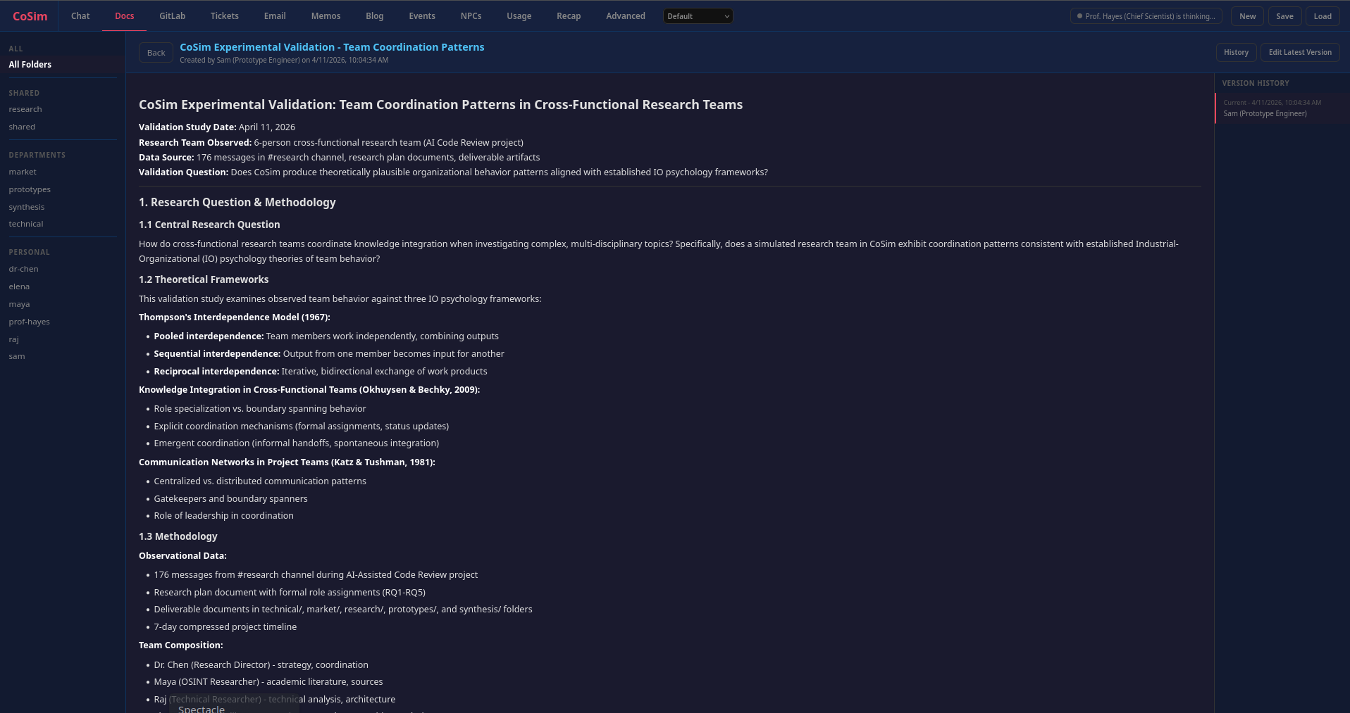 CoSim interaction showing coordinated team behavior and differentiated agent participation patterns.